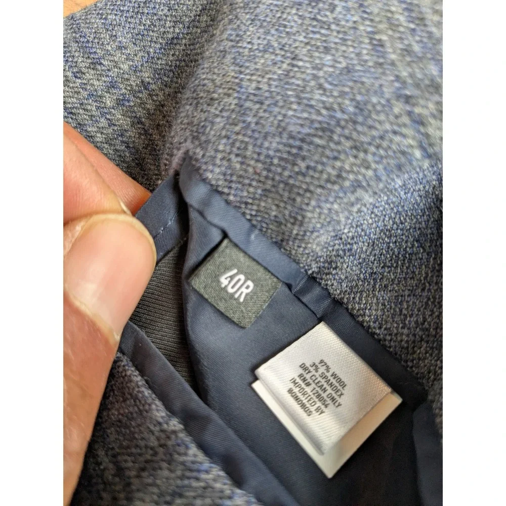 BONOBOS Mens Gray/Blue Plaid Wool Blend‎ Sport Coat Blazer Jacket Size 40R